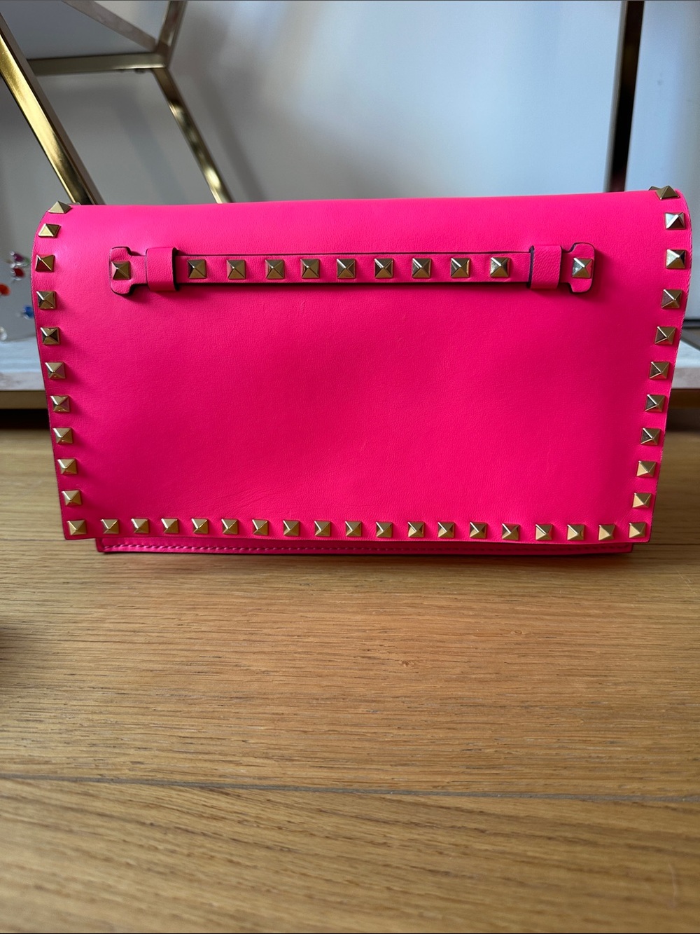 Valentino Hot Pink Studded Leather Clutch